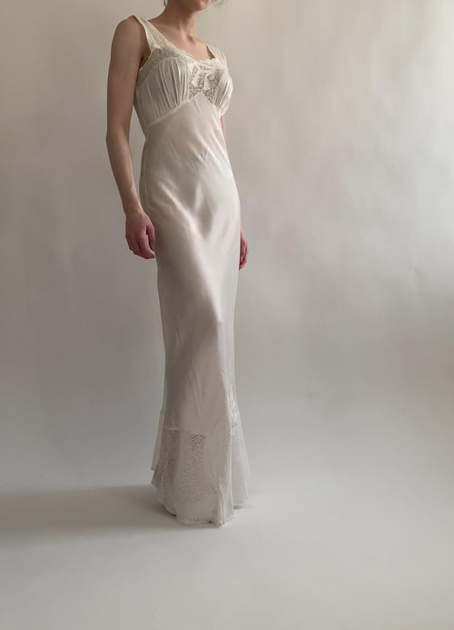 1930s Vintage Slip Dress with Lace and Embroidery Details