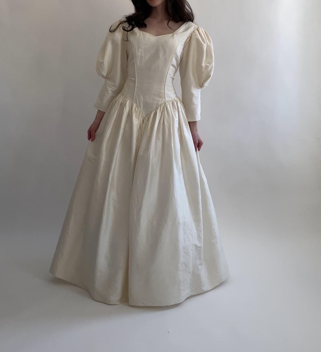 1980s Raw Silk Wedding Gown Medium