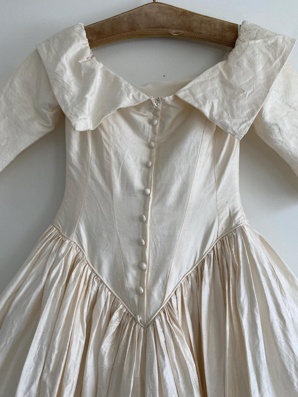 90s Raw Silk Off Shoulder Wedding Gown