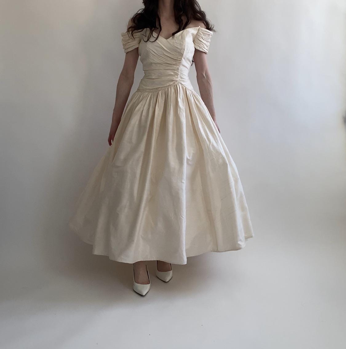 Vintage Raw Silk 1980s Tea Length Wedding Dress