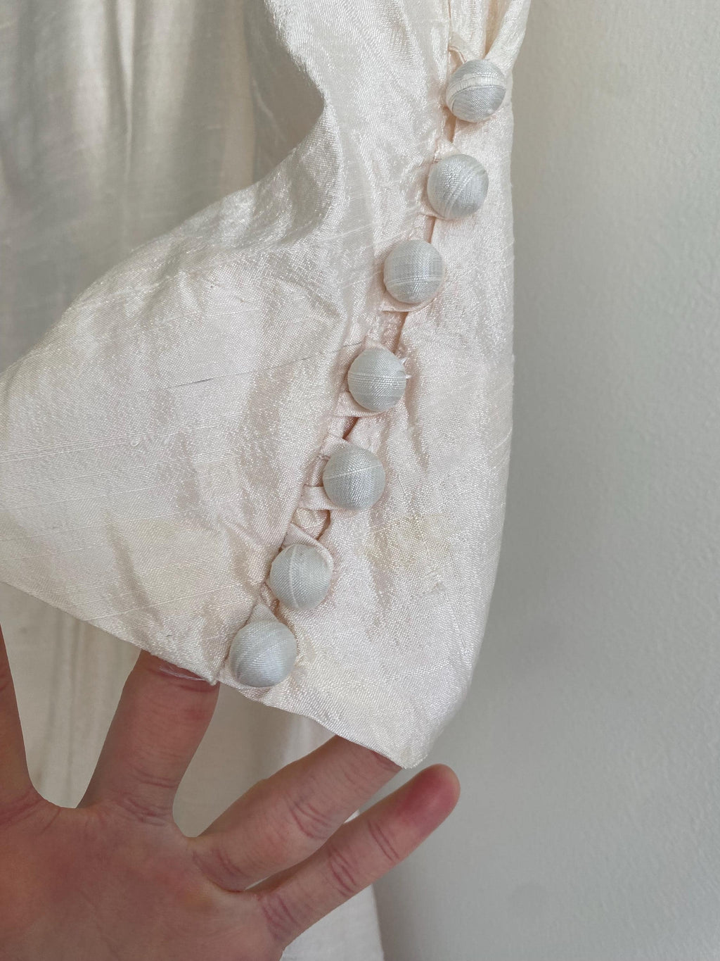 1990s Rosette Raw Silk Wedding Gown