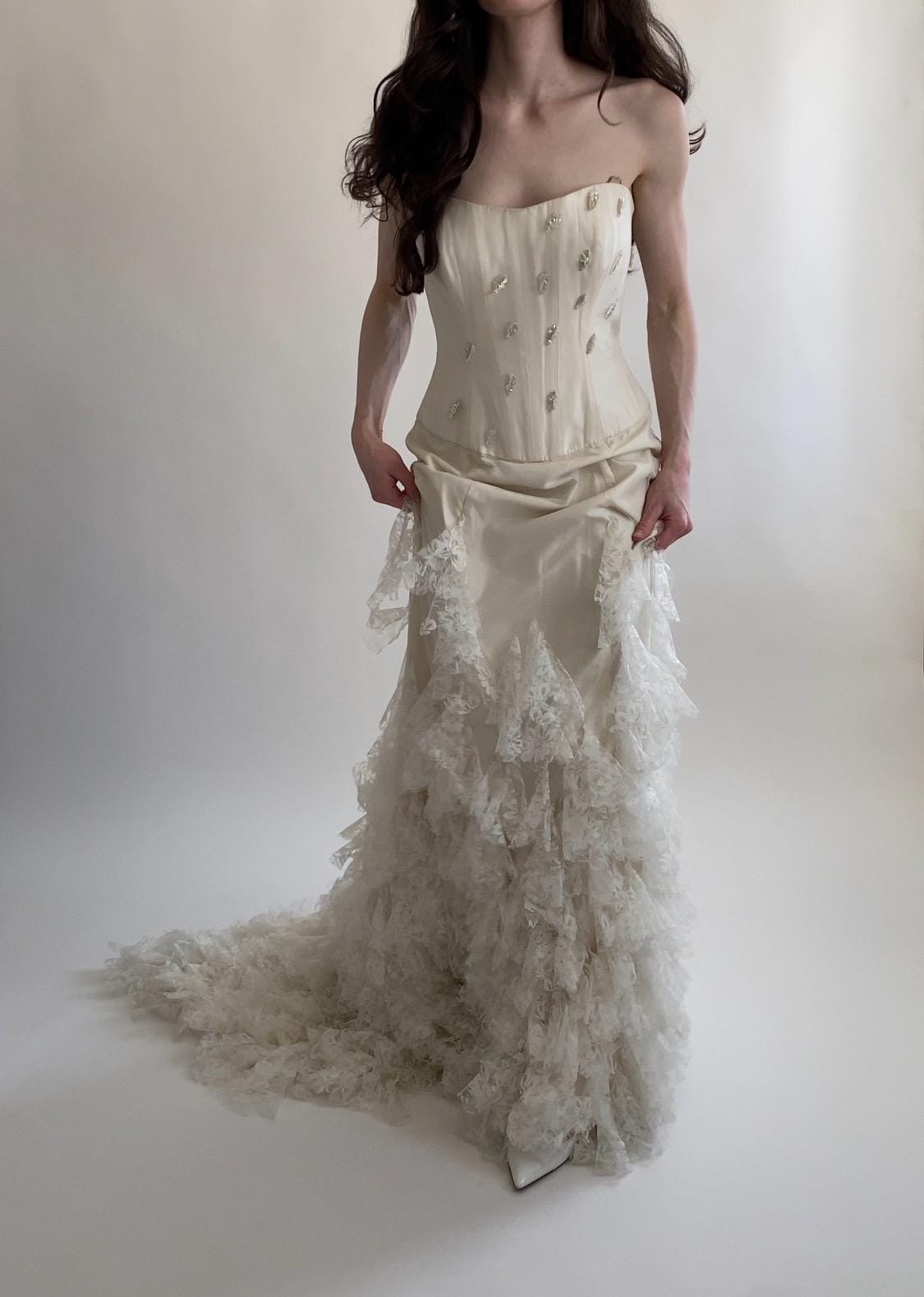 1990s Strapless Lace Wedding Gown