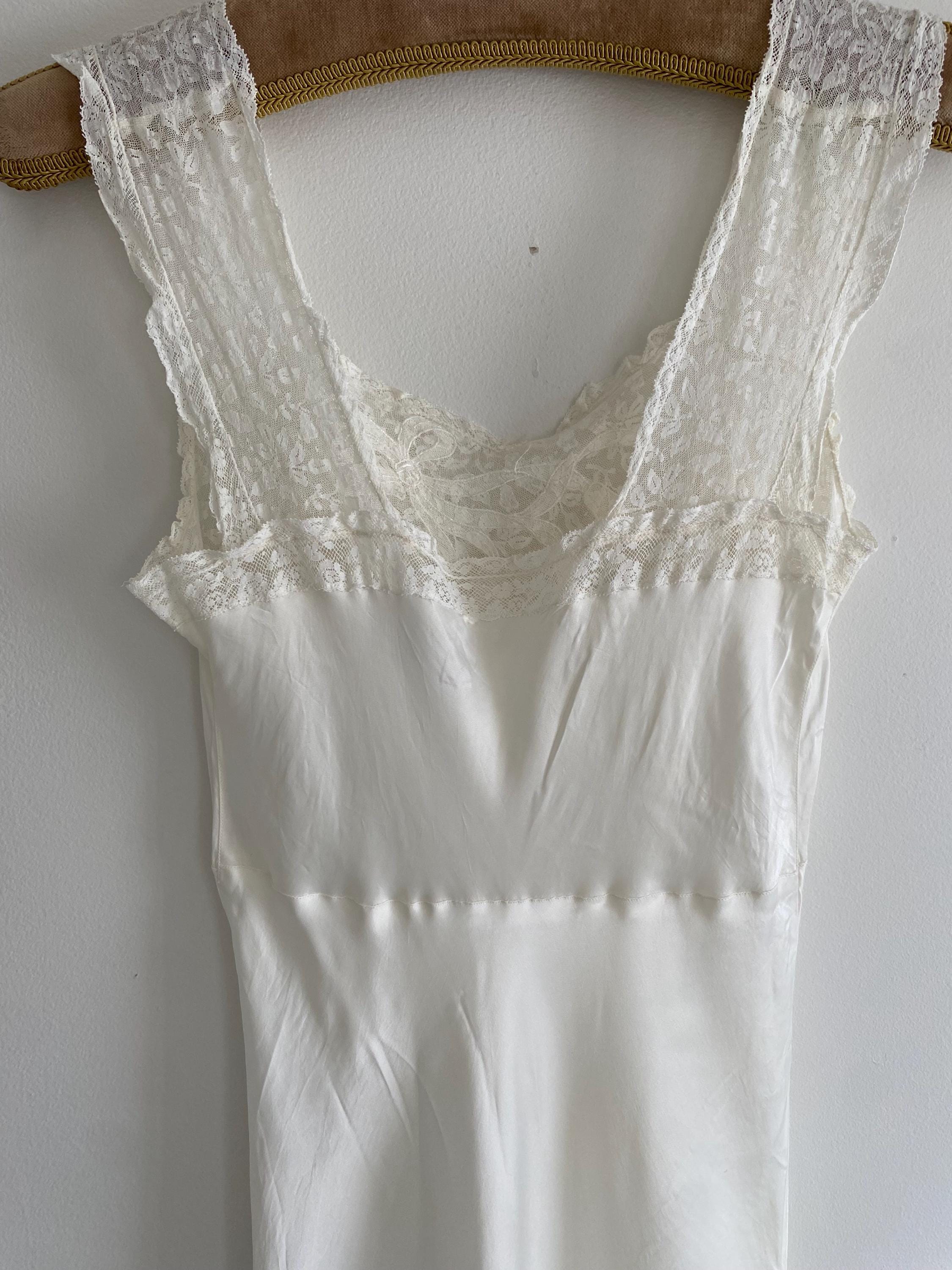 1930s Vintage Slip Dress with Lace and Embroidery Details
