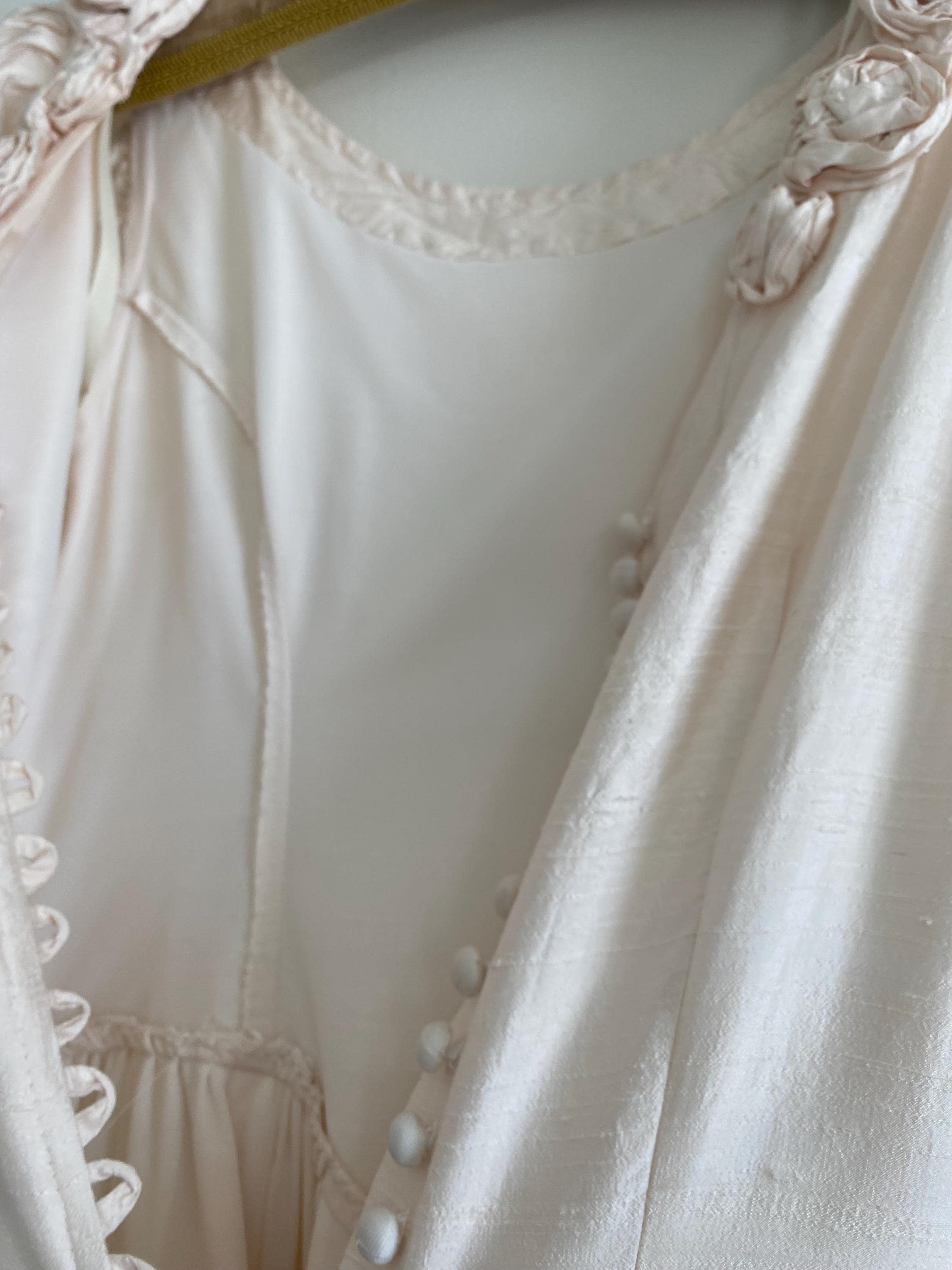 1990s Rosette Raw Silk Wedding Gown